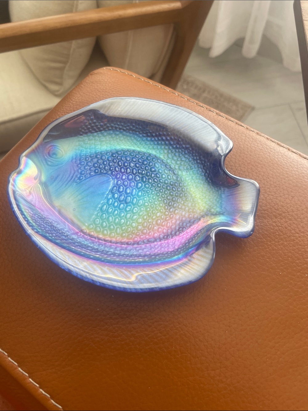 Iridescent Fish Glass Dish - Multicolor Accent for Home Art